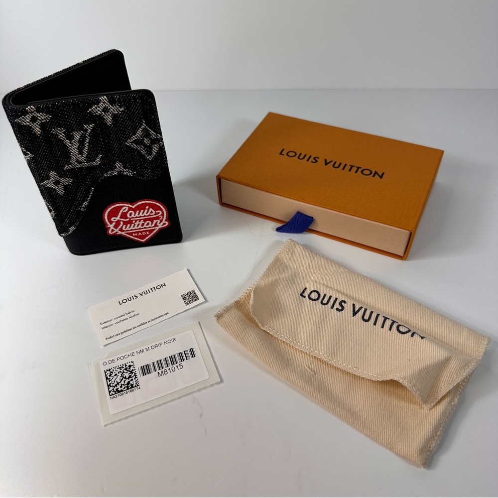 X NIGO Taurillon Monogram Denim Drip Pocket Organizer Black - Picture 3 of 12